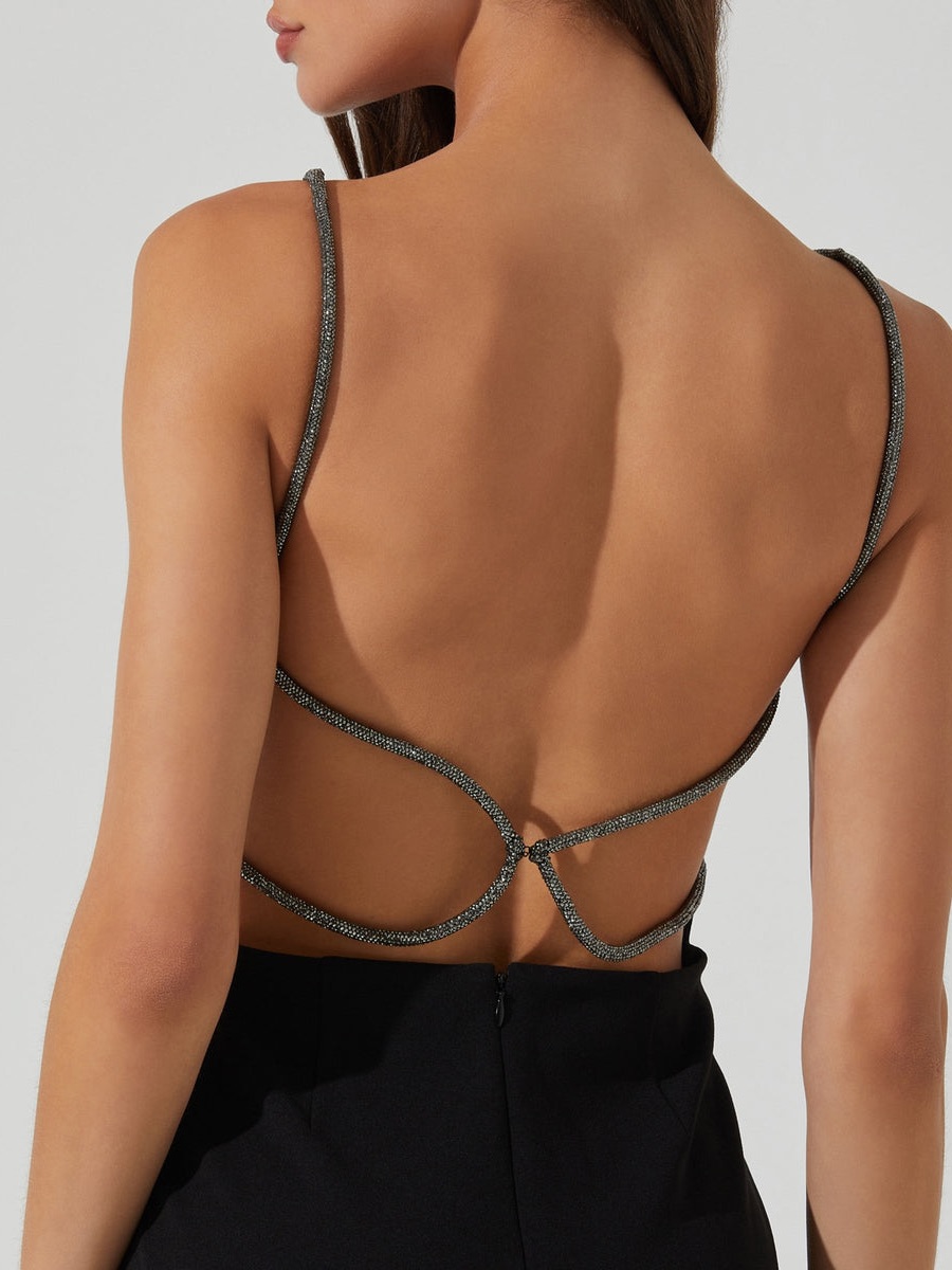 Nwt. Zara Black Crop Halter Top With Rhinestone Straps. Size Xs.